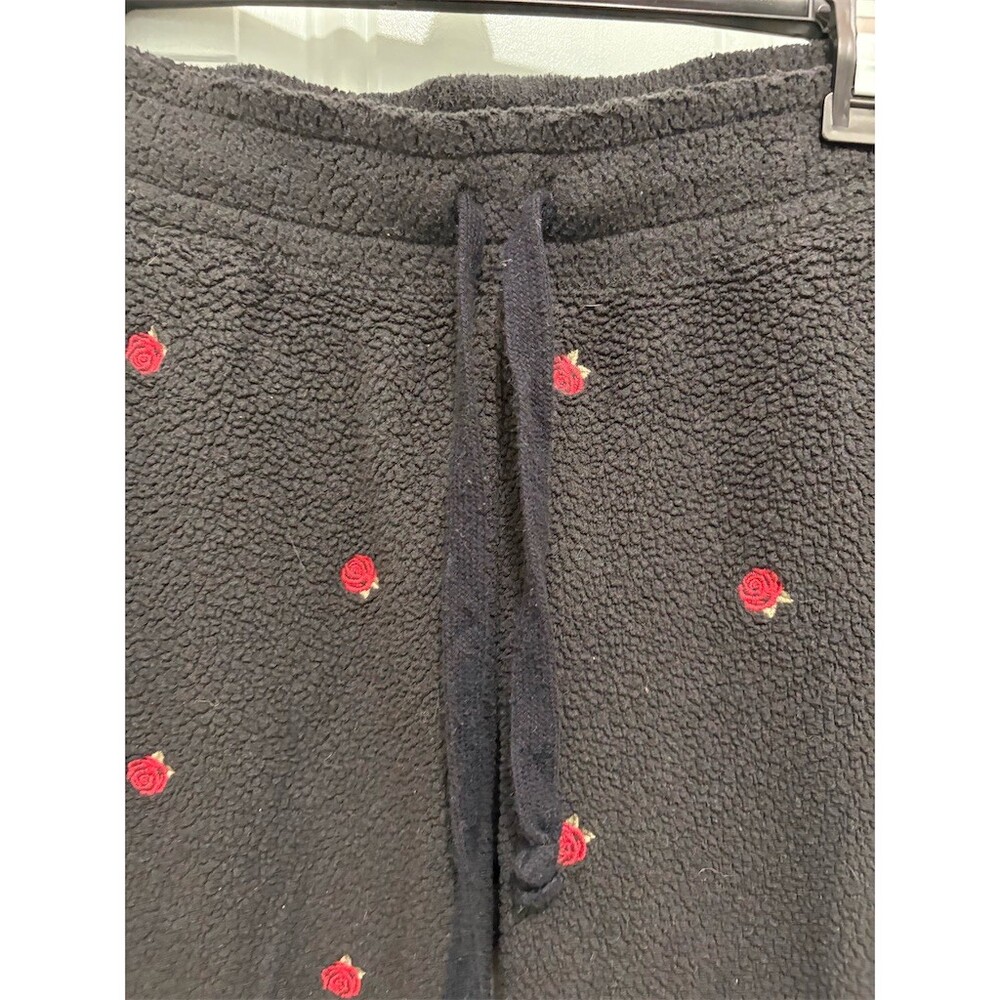 Victoria's Secret PINK Jogger Sweatpants Womens M Black Red Rose Print - Picture 2 of 8